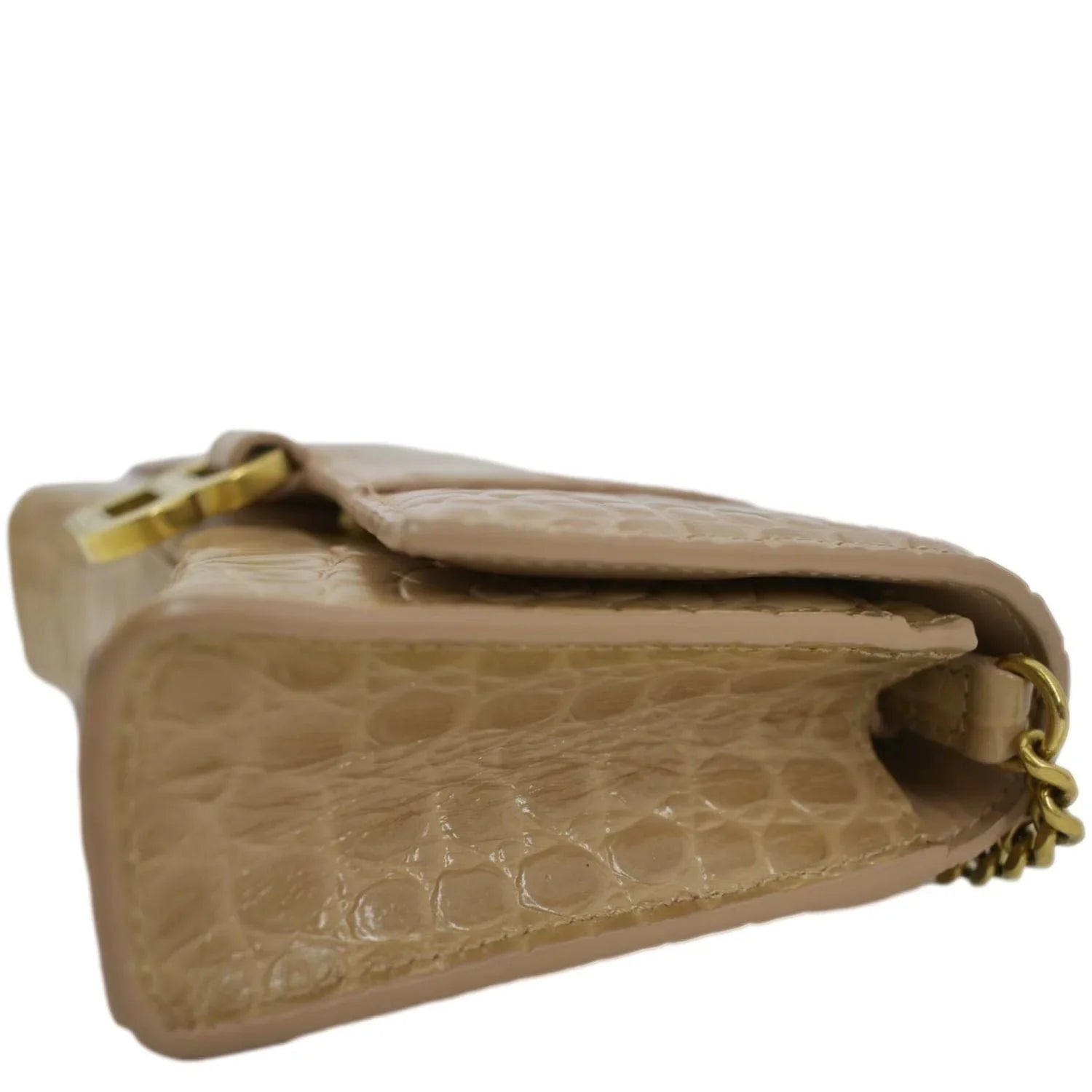 Pre-owned BALENCIAGA Hourglass Crocodile Embossed Leather Chain Shoulder Bag Light Brown