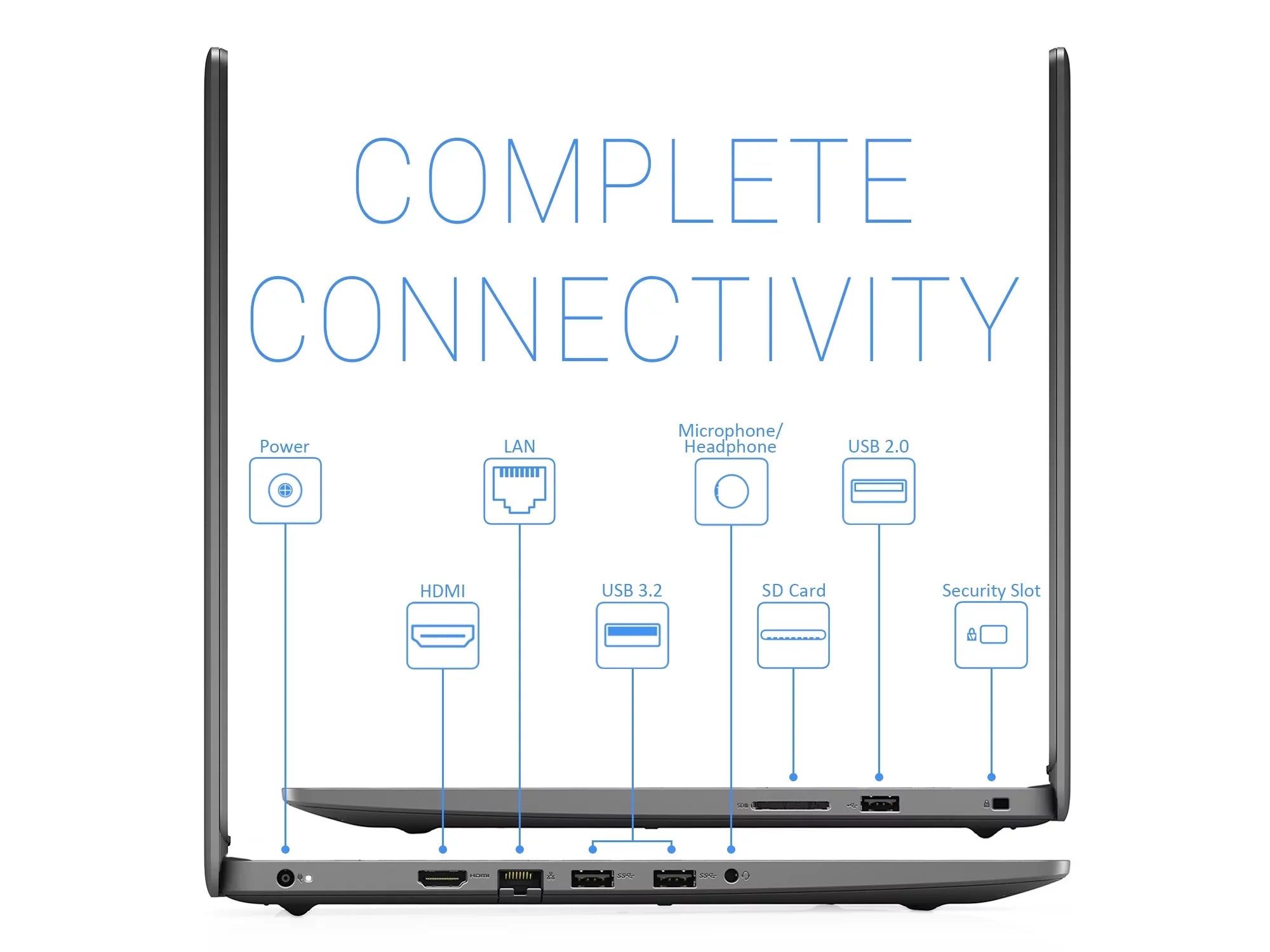Inspiron 3505 Notebook, 15.6" FHD Display, AMD Ryzen 3 3250U Upto 3.5GHz, 4GB RAM, 256GB NVMe SSD, Vega 3, HDMI, Card Reader, Wi-Fi, Bluetooth, Windows 10 Pro