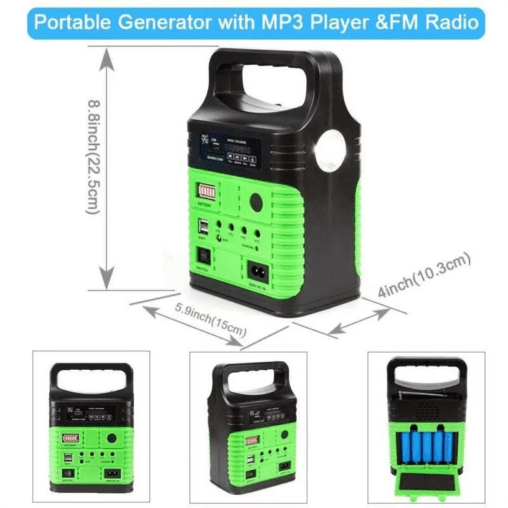 Portable Power Station and Solar Generator with 10W Solar Panel, Flashlights, Camp Lamps with Battery USB Charger Back-up Electric System Home Emergency Power Outdoor