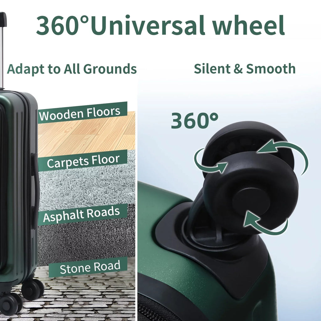 2 Piece 20/24 Luggage Set, Only 20 with Front Laptop Pocket & Expandle, Lightweight ABS+PC Hardshell Suitcase with TSA Lock & Spinner Wheels, 20 Inch 37~41L + 24 Inch 65L, Dark Green