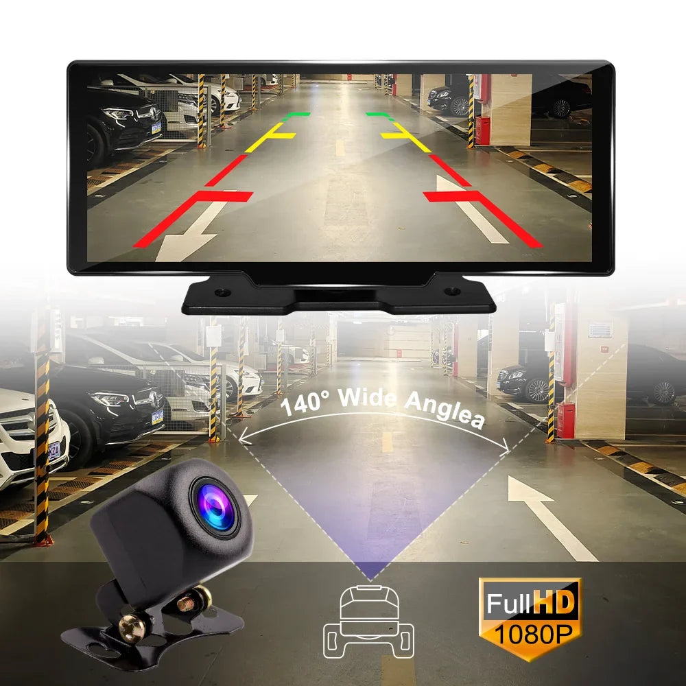 Adas Dash Cam 4K DVR 10.26" IPS with touch Screen 2 cameras for Front and Back recording Apple CarPlay , Android Auto Portable Navigation