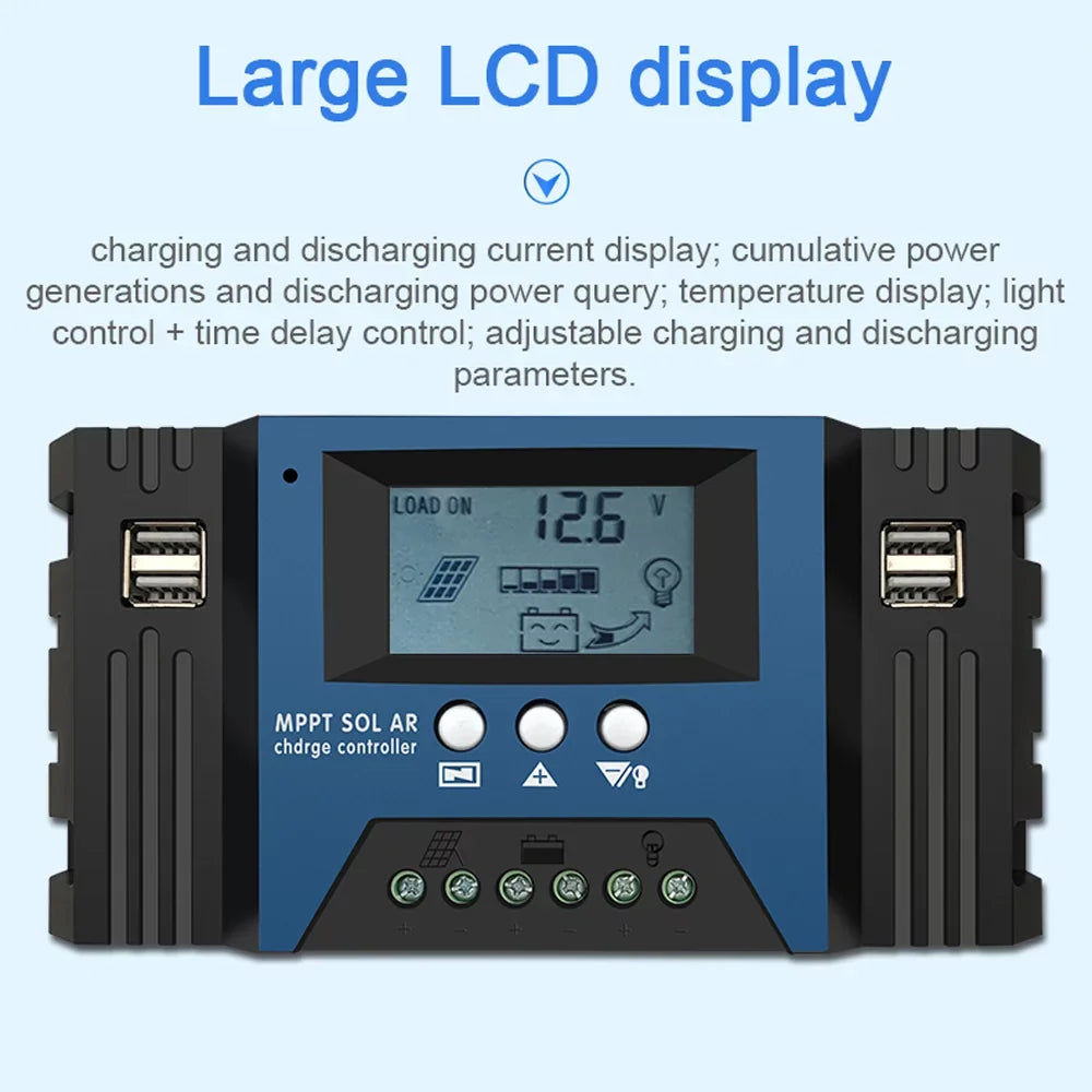 Vistreck 30A Solar Charge Controller 12/24V Auto Focus Solar Panel Controller Battery ligent Regulator with 4 USB Output Adjustable Parameter LCD Display Timer Setting