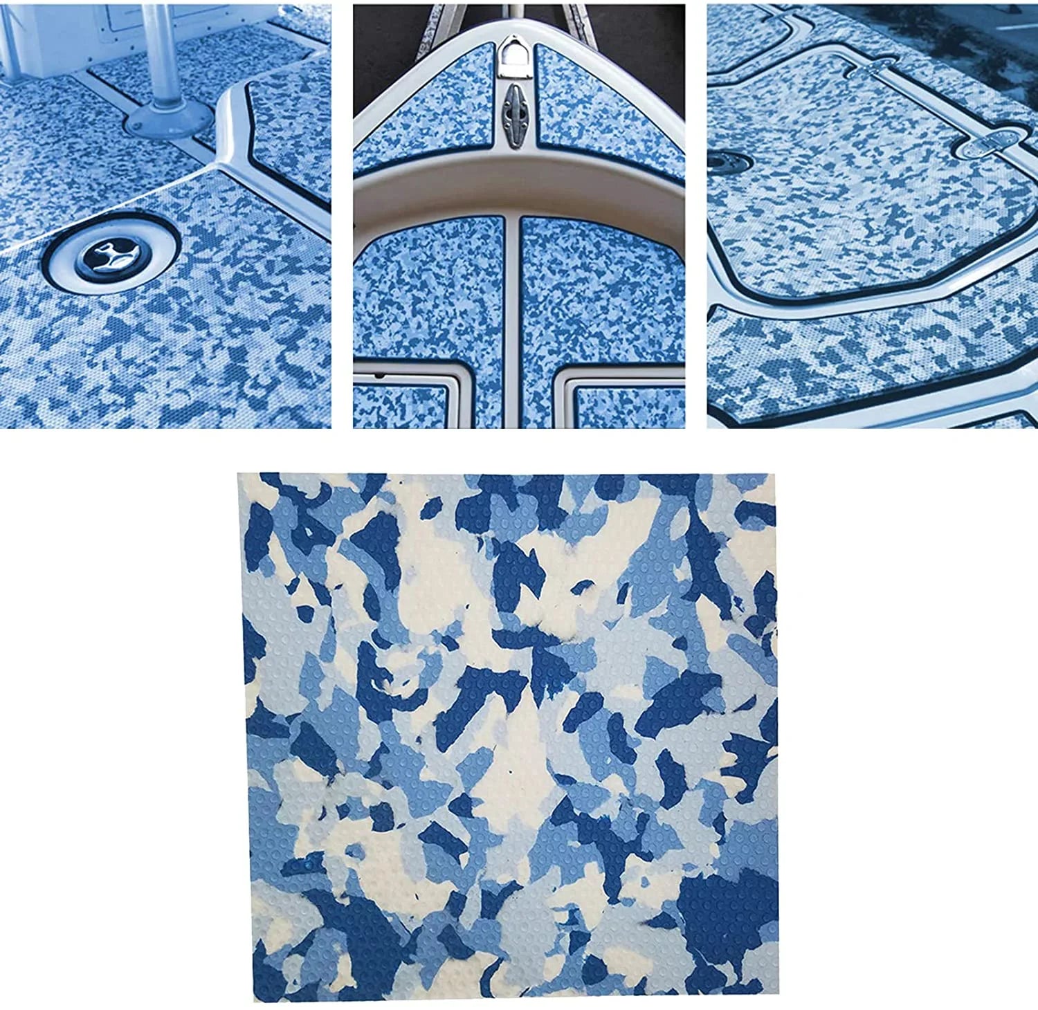 Artificial Teak Vessel Floor Mat 35.4X 94.5 inch Non-Slip EVA Foam Yacht Teak Decking Sheet Mat for Marine Yachts RV Car Blue White Camouflage