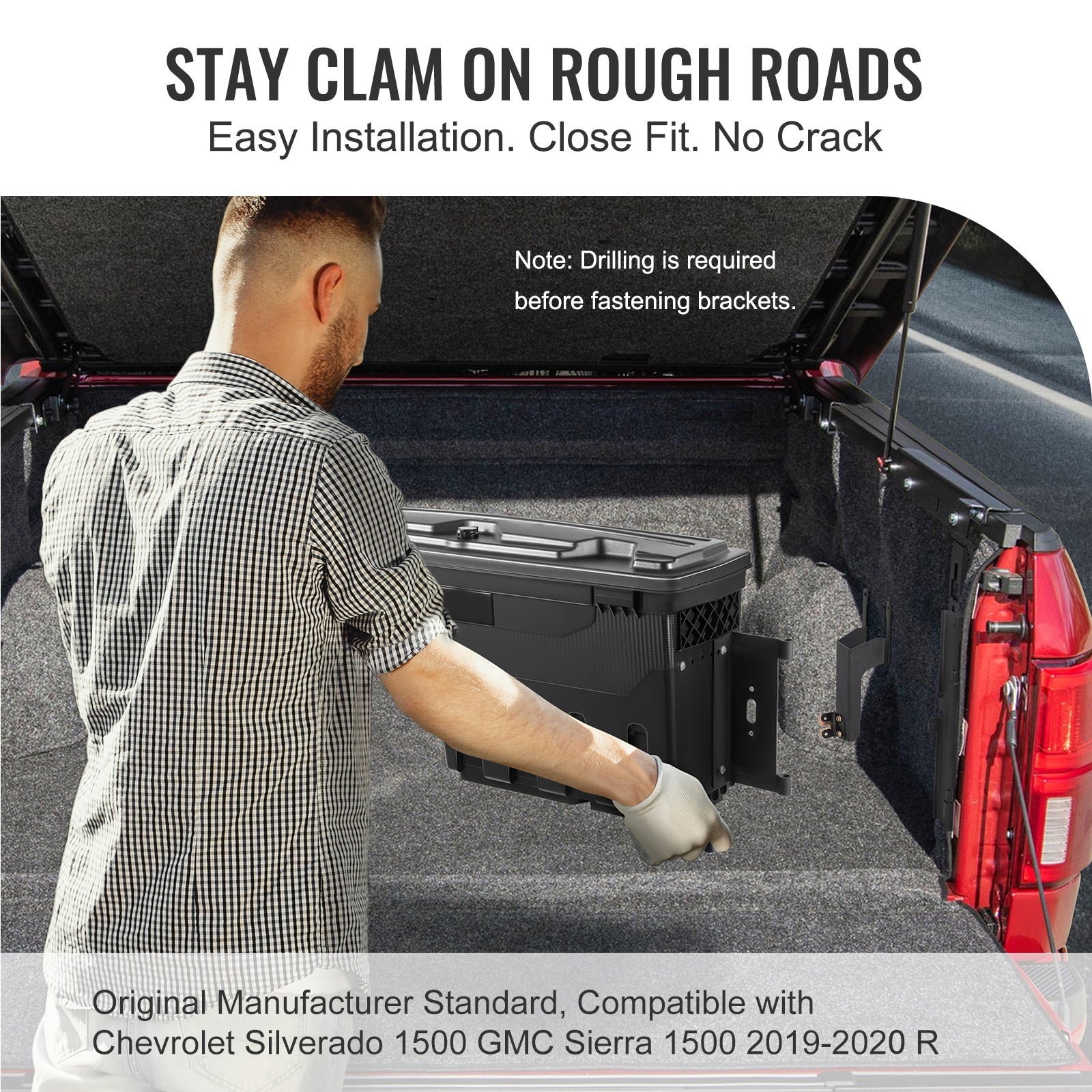 SKYSHALO Truck Bed Storage Box, Lockable Lid, 6.6 Gal/20 L Waterproof ABS Wheel Well Tool Box, Matching with Chevrolet Silverado 1500 GMC Sierra 1500 2019-2021, Black, Passenger Side