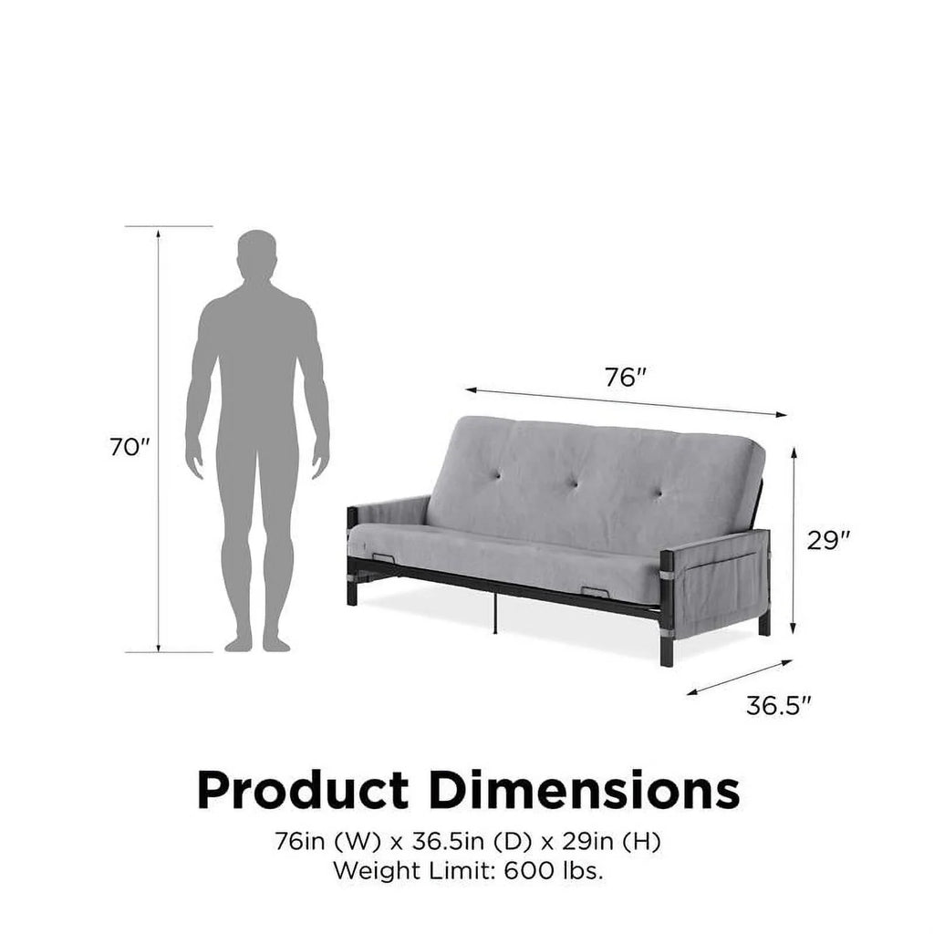 DHP Melbourne Storage Futon with 6" Thermobonded Futon Mattress in Gray
