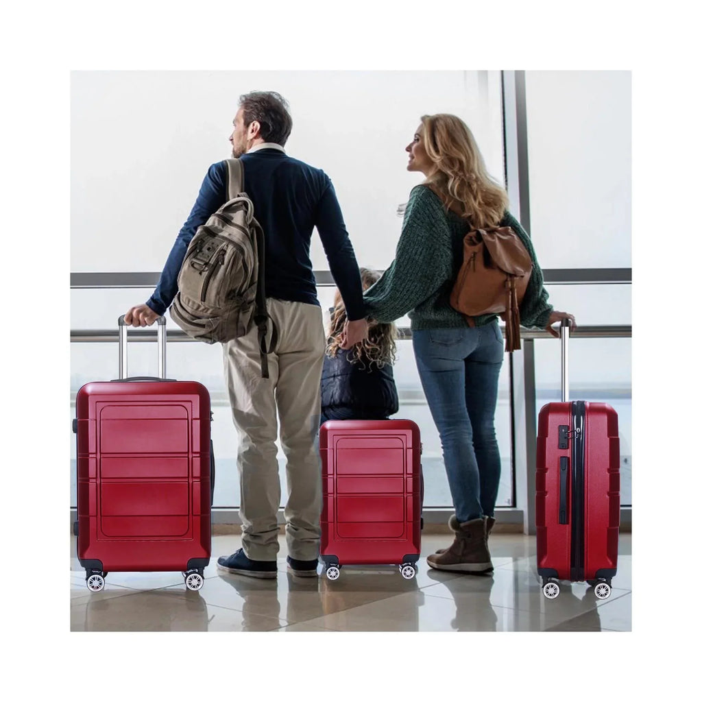 Traveling Luggage, 3pcs Hardside Luggage Set, 20"+24"+28" with TSA Lock, Red