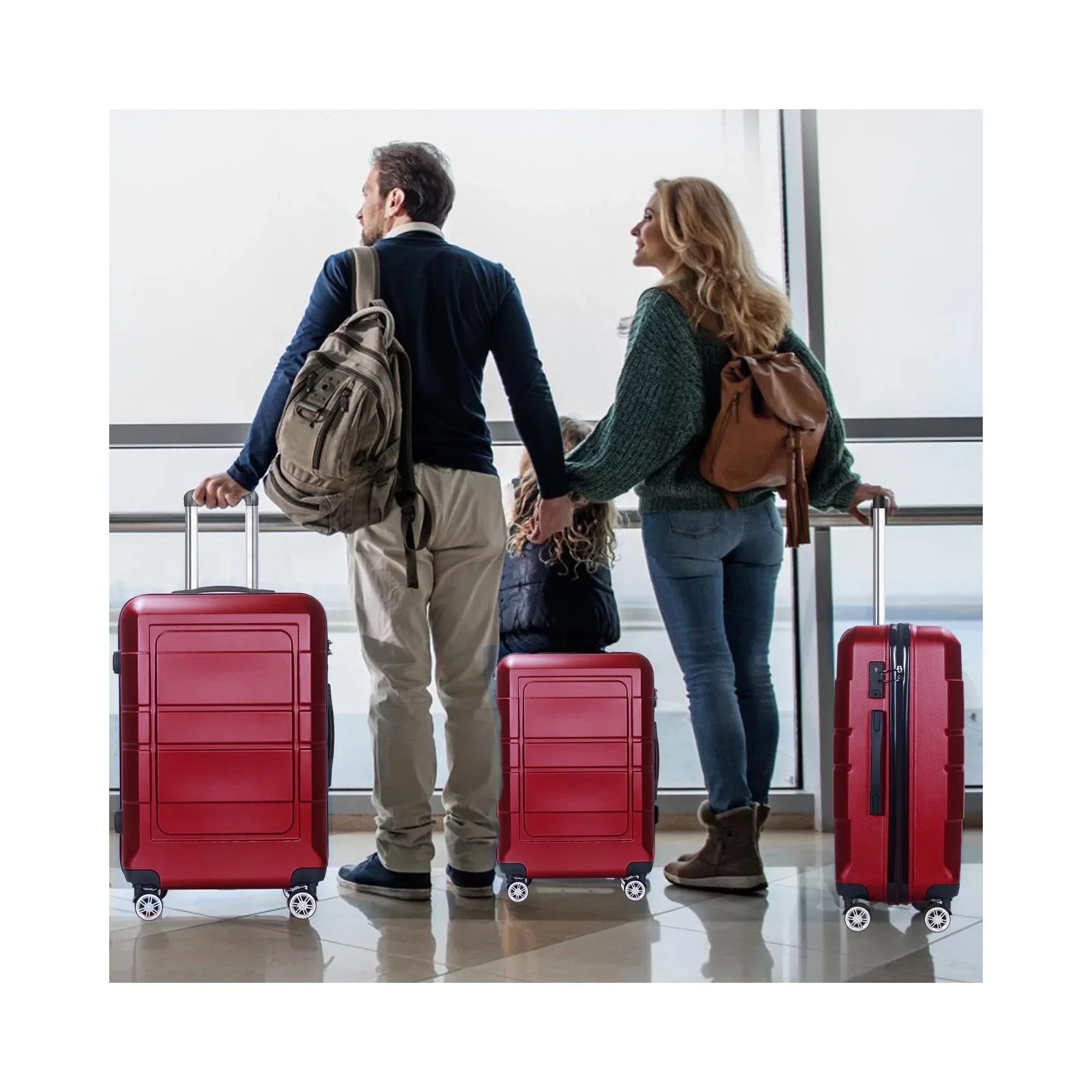 Traveling Luggage, 3pcs Hardside Luggage Set, 20"+24"+28" with TSA Lock, Red