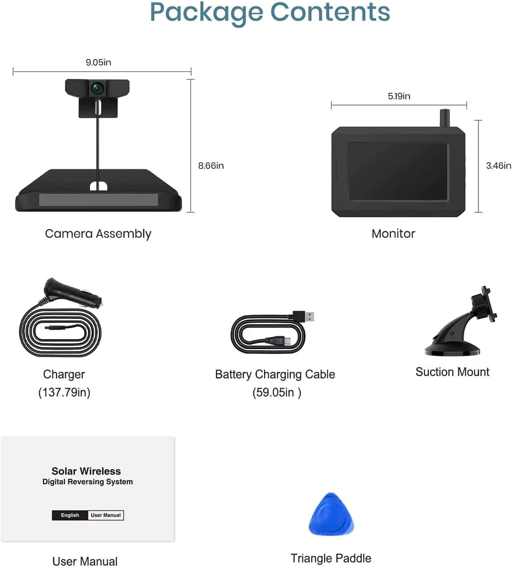 Solar Wireless Backup Camera for Trucks,3 Mins DIY Installation with Digital Signal ,Waterproof Reverse Hitch Trailer Rear View Camera for Car,Truck,Small RV(SunGo Pro)
