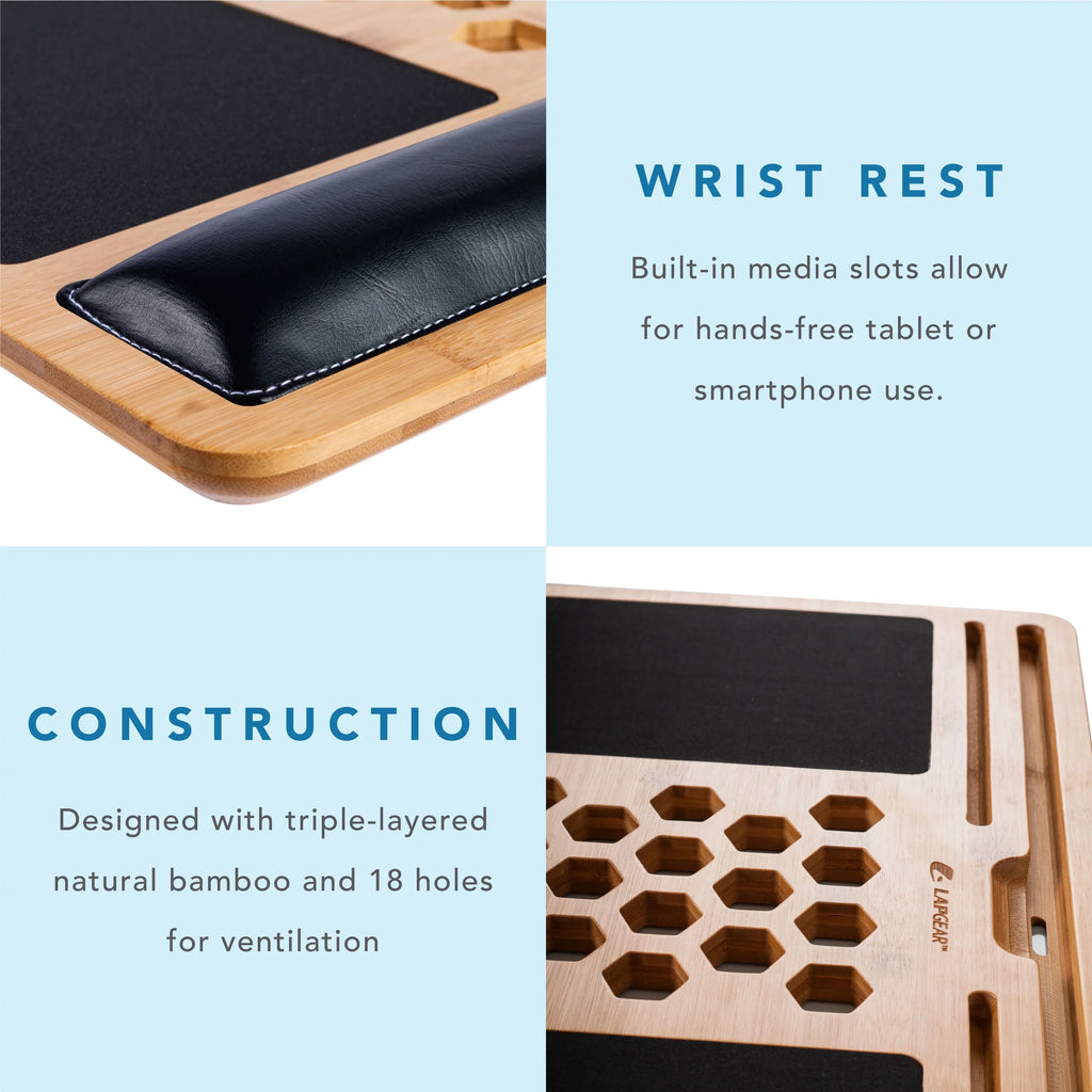 LapGear Bamboo Pro Lap Board, Natural, Fits up to 17.3-in Laptop
