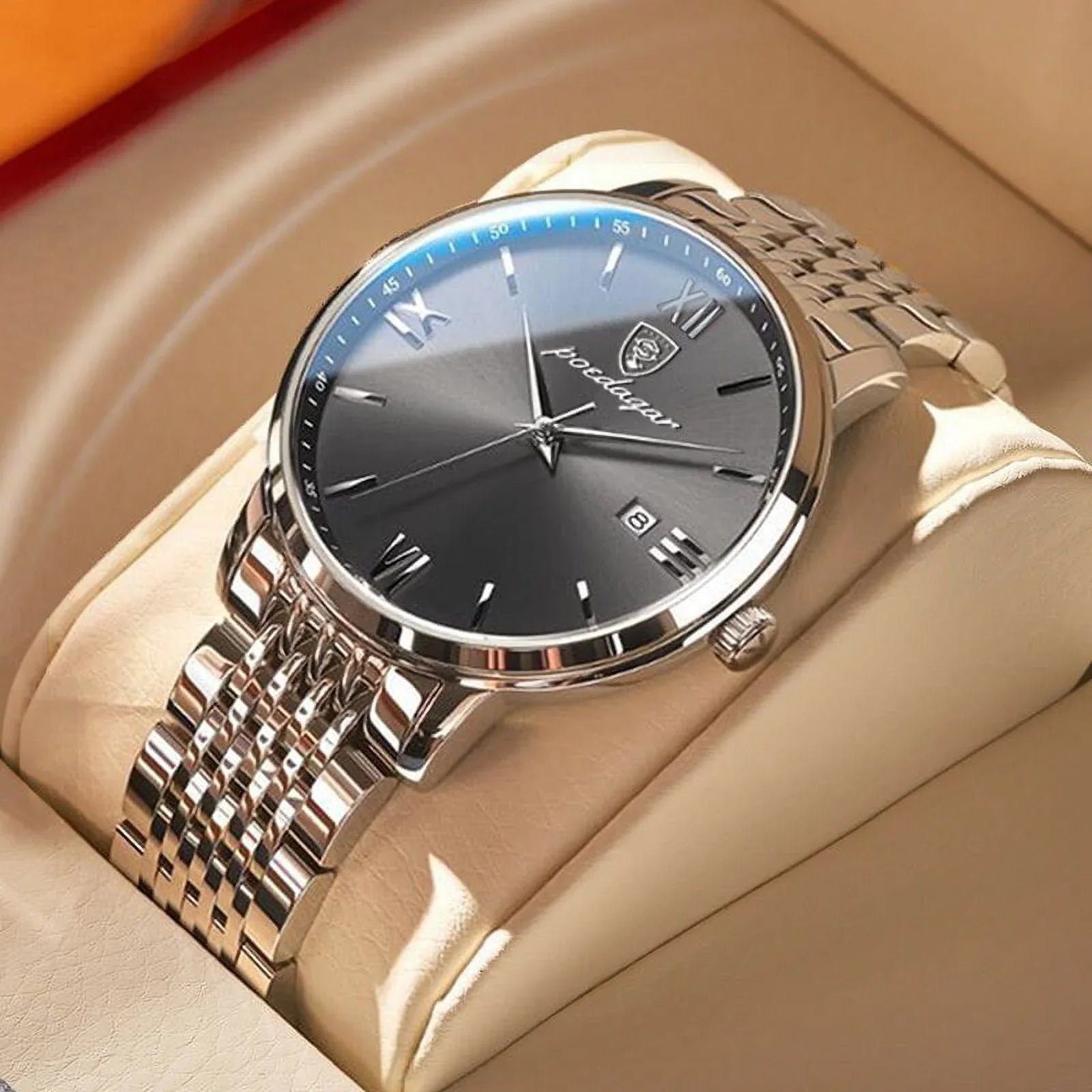 POEDAGAR New Men Ultra-Thin Watches Fashion Week Calender Business Cool Waterproof Luxury Stainless Steel Quartz Wristwatch