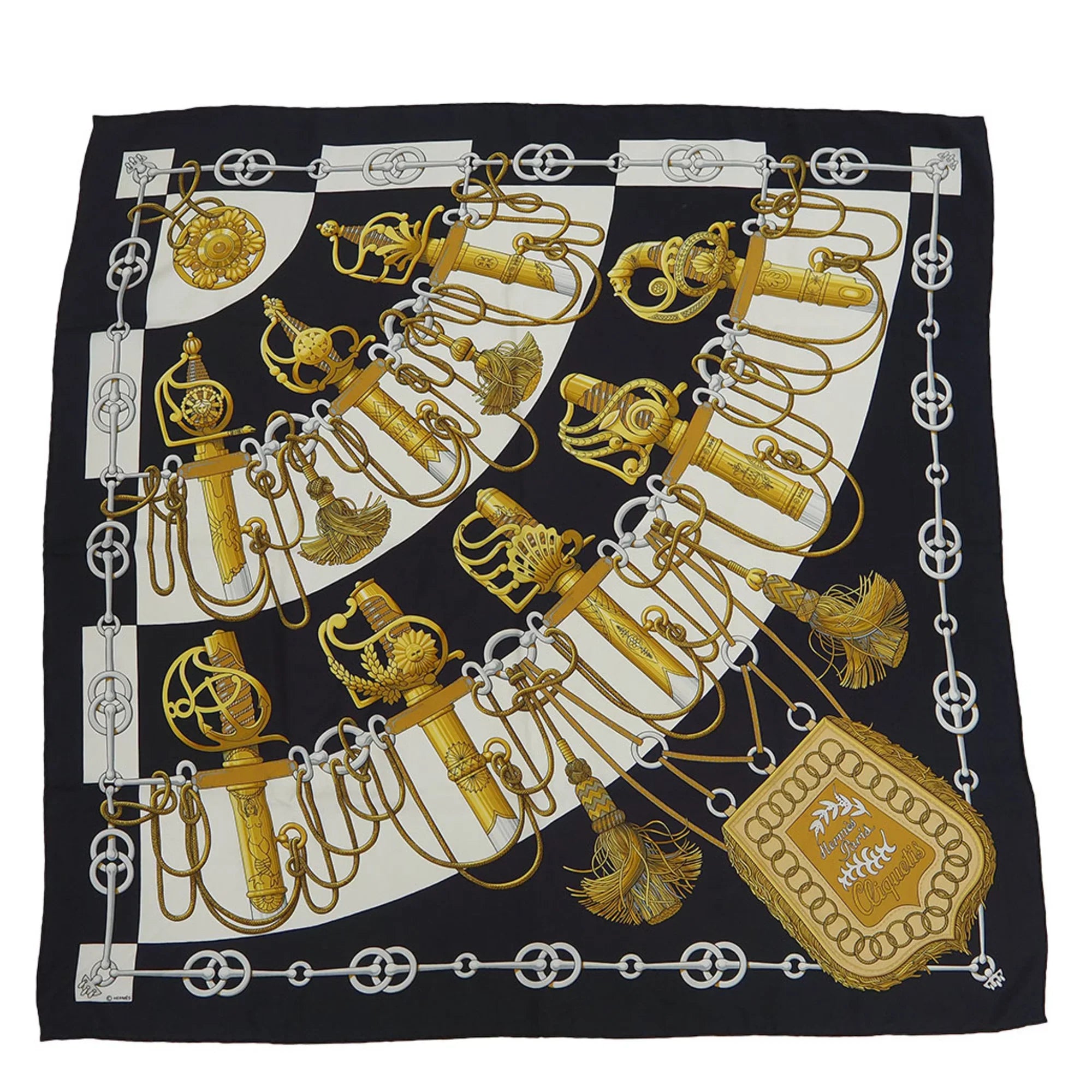 Pre-Owned Hermes Silk Scarf Black (Good)