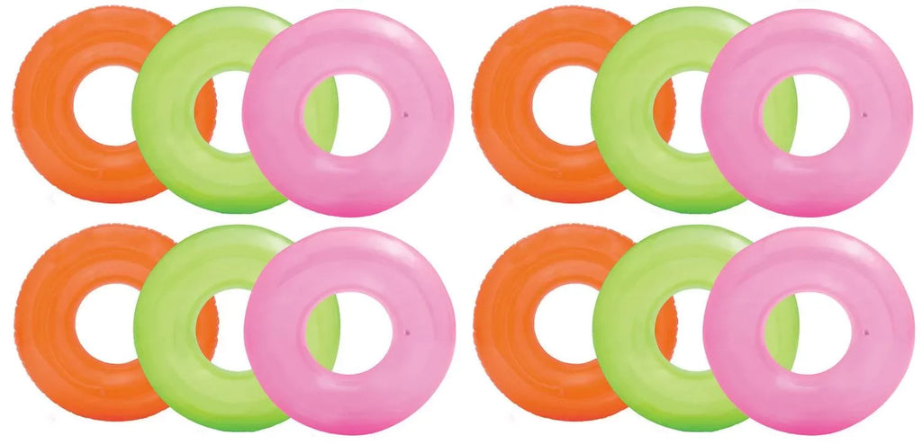 Intex Colorful Transparent Inflatable Swimming Pool Tube Raft (12-Pack)| 59260EP