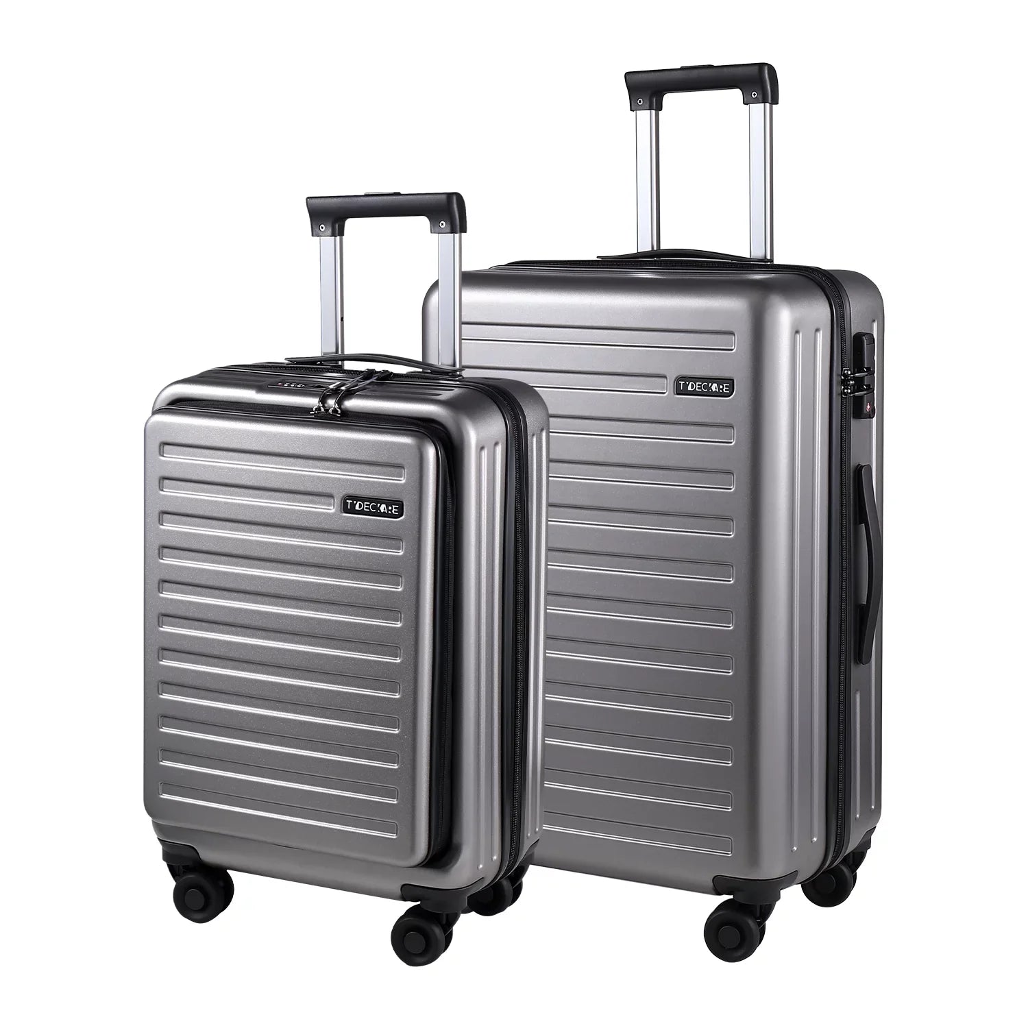 2 Piece 20/24 Luggage Set, Only 20 with Front Laptop Pocket & Expandle, Lightweight ABS+PC Hardshell Suitcase with TSA Lock & Spinner Wheels, 20 Inch 37~41L + 24 Inch 65L,Dark Grey