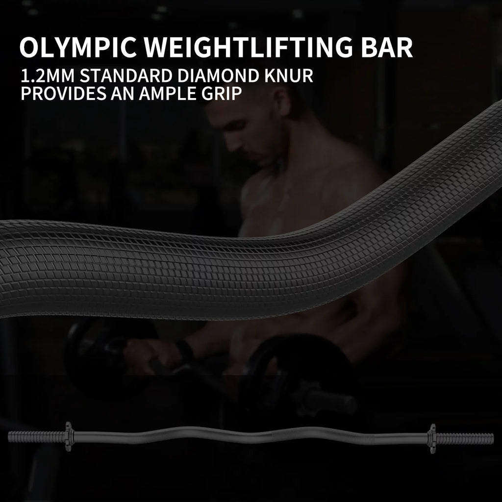 FIXTECH 47'' Olympic Curl Bar with Collars for All Standard Plates, 220-Pound Capacity, Black