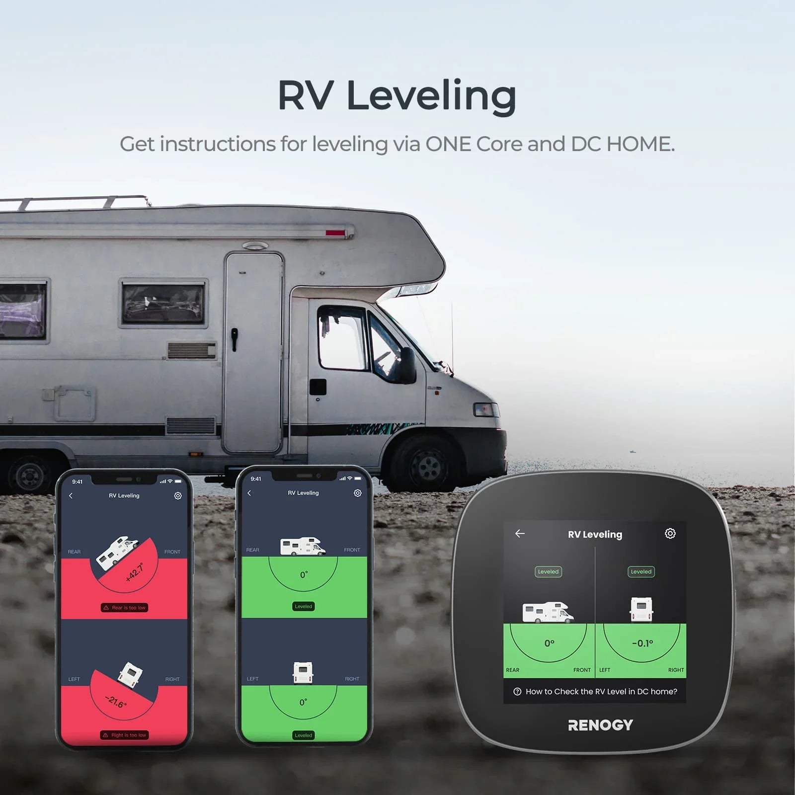 Renogy ONE : All-in-one Off-Grid Energy Monitoring Panel with RV Leveling System, Battery Monitoring for Van, Cabin, Vessel and Tiny Homes, Works with Renogy Energy Devices, Wi-Fi Version
