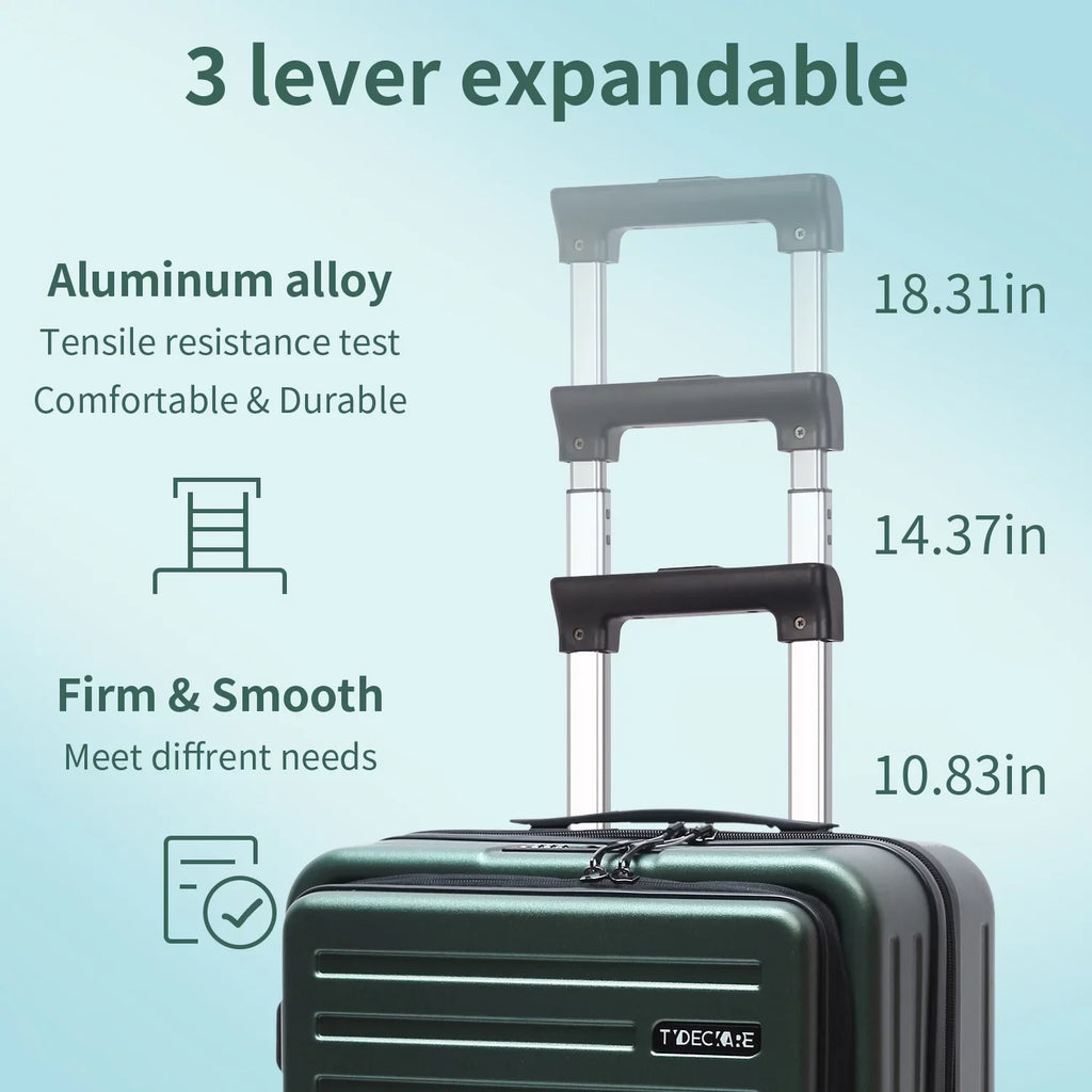 2 Piece 20/24 Luggage Set, Only 20 with Front Laptop Pocket & Expandle, Lightweight ABS+PC Hardshell Suitcase with TSA Lock & Spinner Wheels, 20 Inch 37~41L + 24 Inch 65L, Dark Green