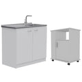 Home Square 2-Piece Set with Utility Sink with Cabinet and Kitchen Service Cart