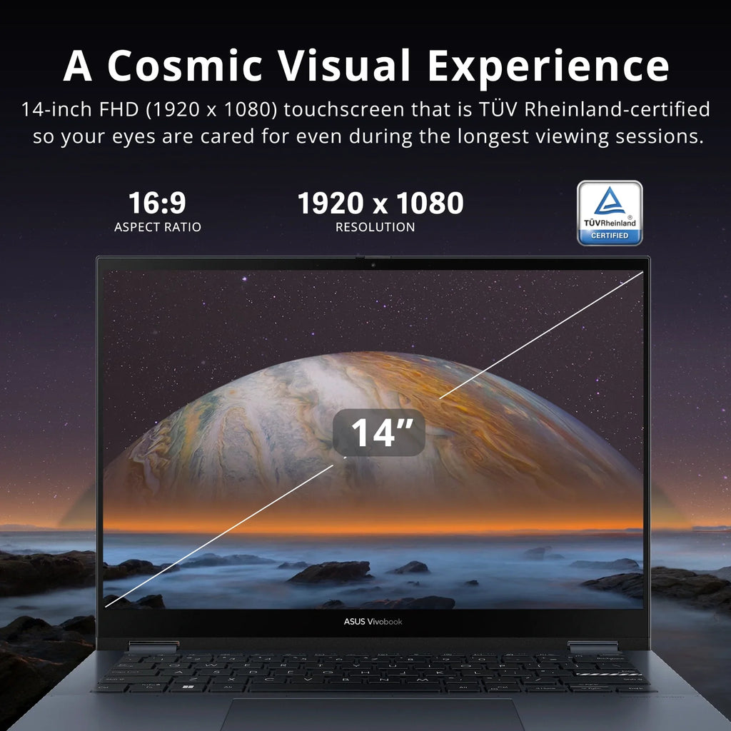 ASUS Vivobook S 14 Flip 14" FHD Touch Display, i5-12500H CPU, 8GB DDR4 RAM, 512GB SSD, NumberPad, Thunderbolt 4, Windows 11 Home, Quiet Blue, Hotface 32GB USB Card
