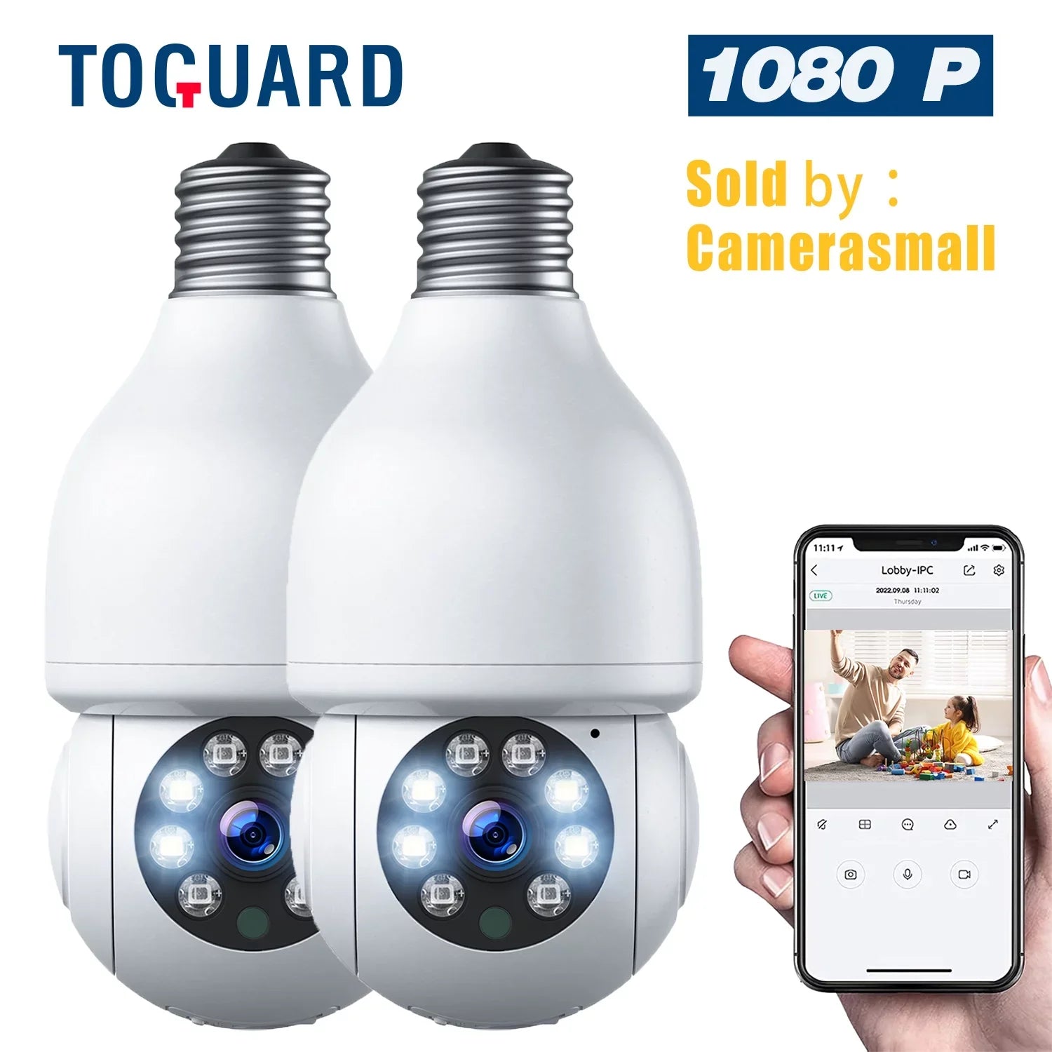 Toguard 2 PACKS SC16 Light Bulb Security Camera Outdoor Wireless WiFi Dome Surveillance Camera