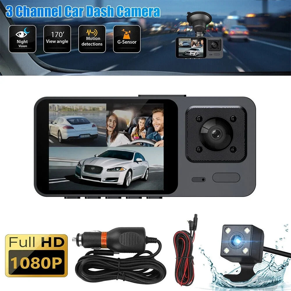 Onemayship 1080P 3 Lens Car DVR Dash Cam Front Rear Inside Camera Video Recorder G-Sensor
