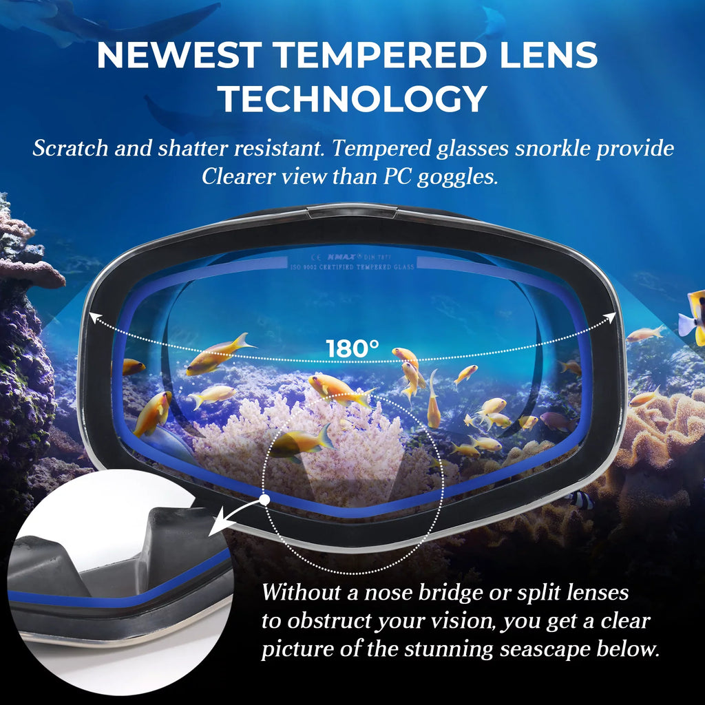 Hanway Adva Snorkel Mask – Tempered Glass Diving Goggles - Scuba Mask for Professional Diving and Snorkeling – Adjustable Clasp Silicone Molding Swimming Mask-Blue