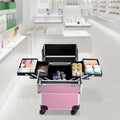 ZhdnBhnos Professional Rolling Extendable Makeup Train Case Cosmetic Trolley Storage Box Organizer (Pink)