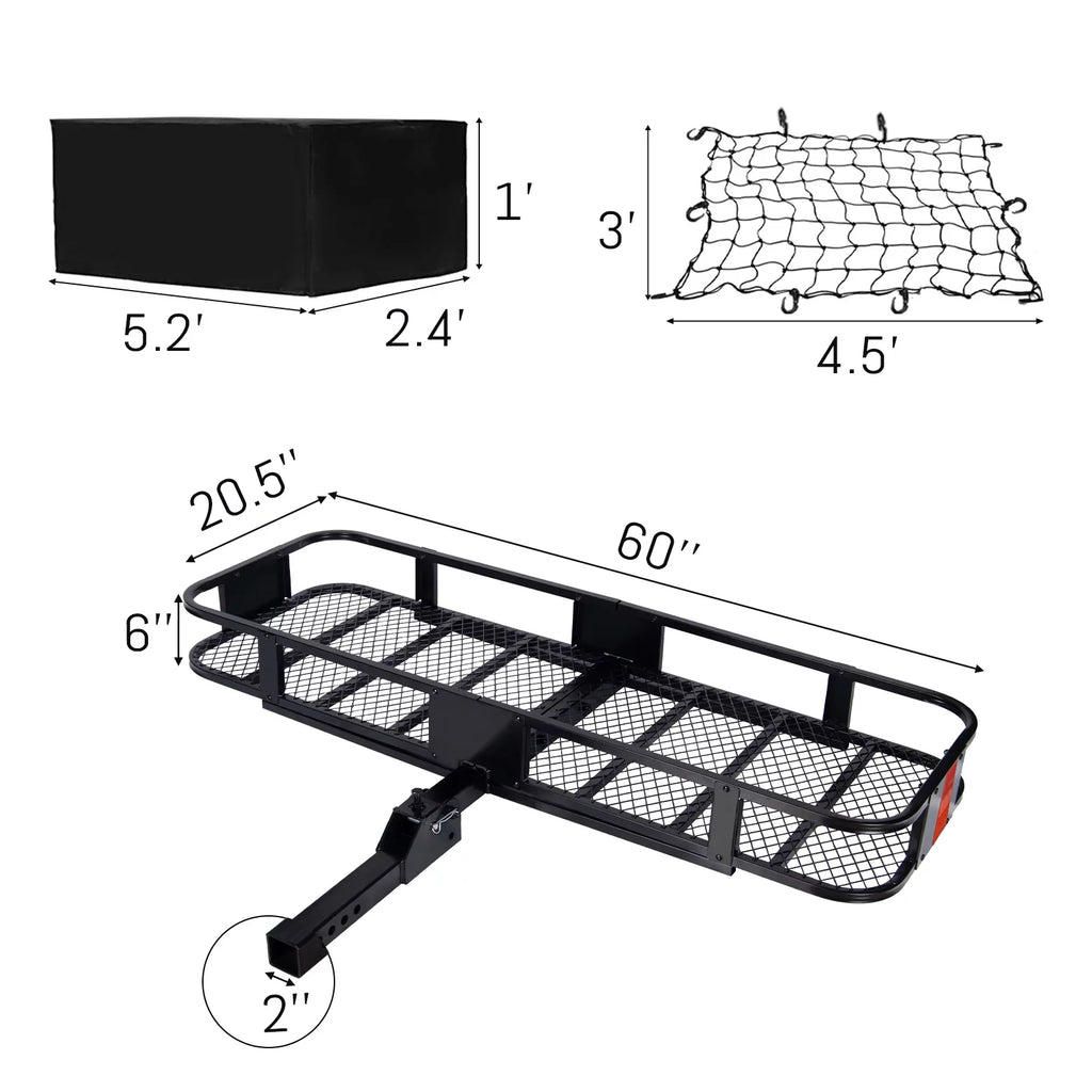Folding Hitch Mount Cargo Rack Carrier Rear Luggage Basket for Car, SUV, Truck, 500 lbs, Capacity 60"x20"x6"