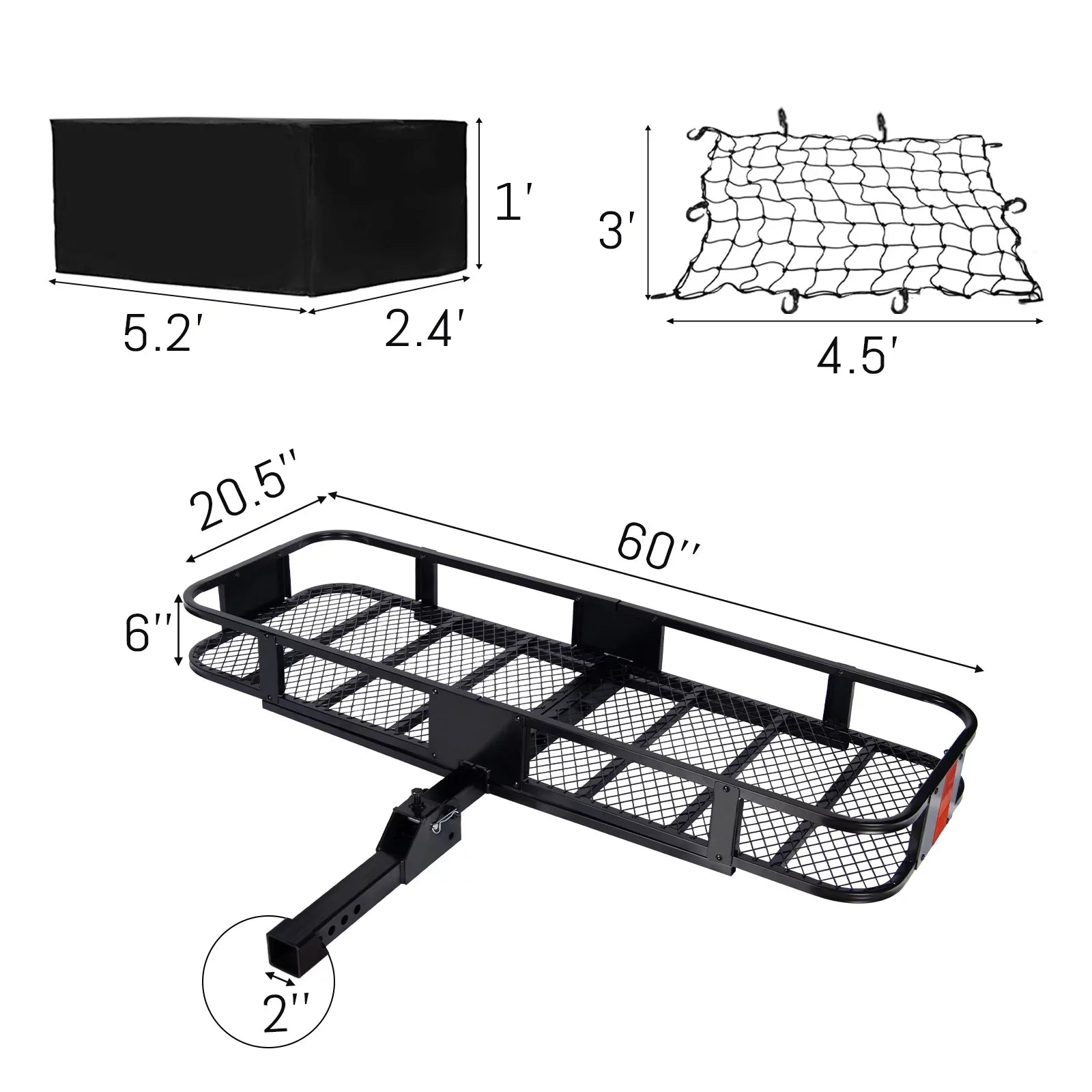 Folding Hitch Mount Cargo Rack Carrier Rear Luggage Basket for Car, SUV, Truck, 500 lbs, Capacity 60"x20"x6"