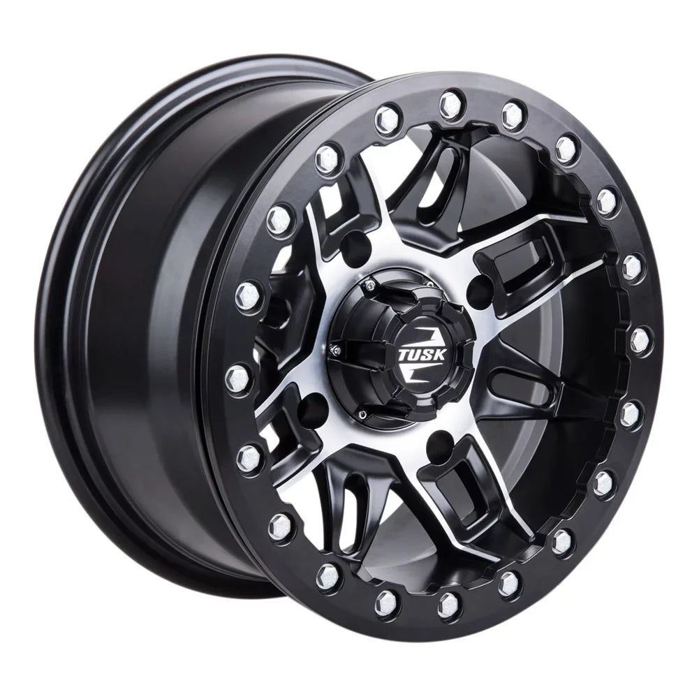 (4 Pack) 4/137 Tusk Wasatch Beadlock Wheel 15x7 5.0 + 2.0 Machined/Black For CAN-AM Defender HD10 Pro DPS 2020-2022