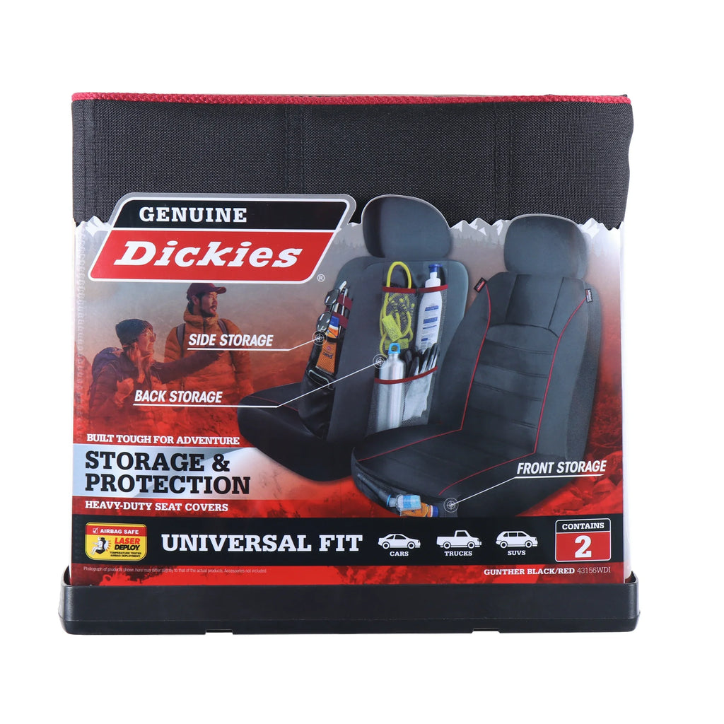 Genuine Dickies 2 Piece Universal Front Car Seat Wrap with Storage - Black and Red, 43156WDI
