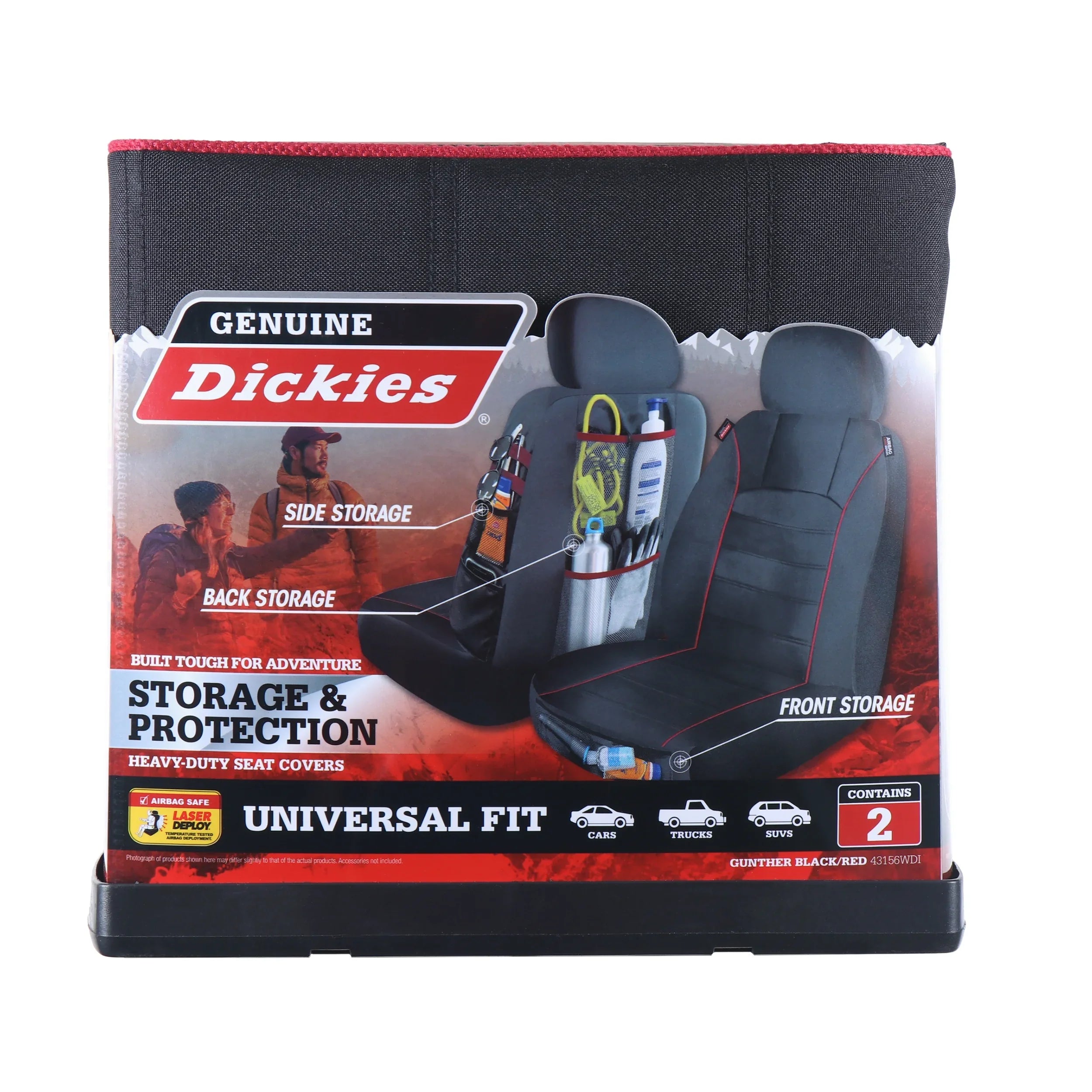 Genuine Dickies 2 Piece Universal Front Car Seat Wrap with Storage - Black and Red, 43156WDI
