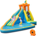 Inflatable Water Slide, Hippo Themed Water Slides for Kids Backyard w/Long Slide, 740w Blower, Splashing Pool, Water Cannon, Indoor Outdoor Blow up Giant Water Park for Big Kids and Adults