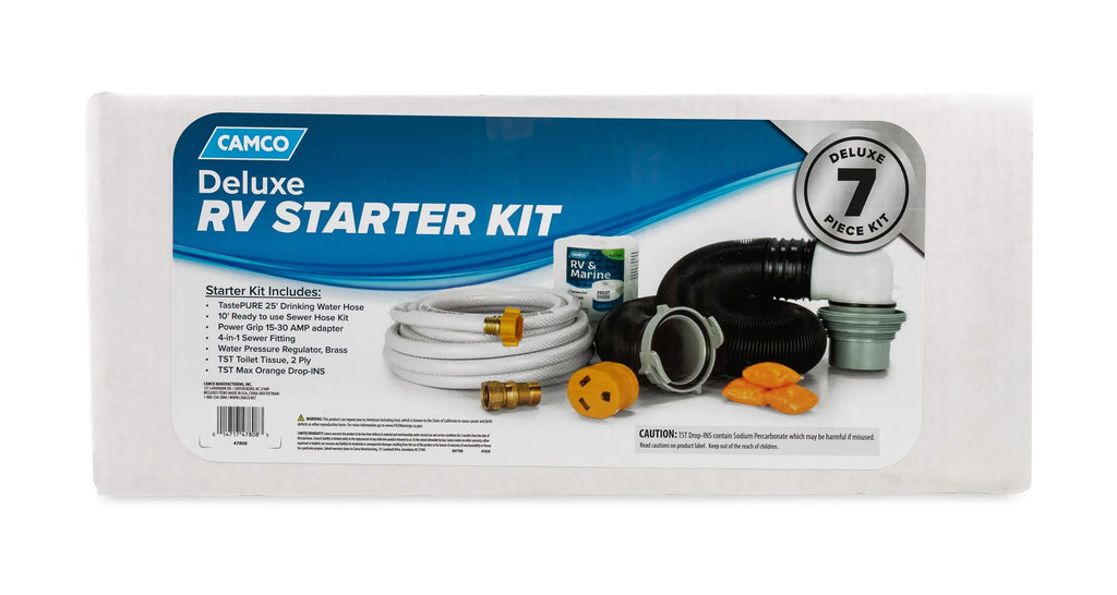 Camco RV Deluxe Starter Boxed Kit | Outfit Your RV with Basic Accessories to Start the Season Out Right | Multicolor (47808)