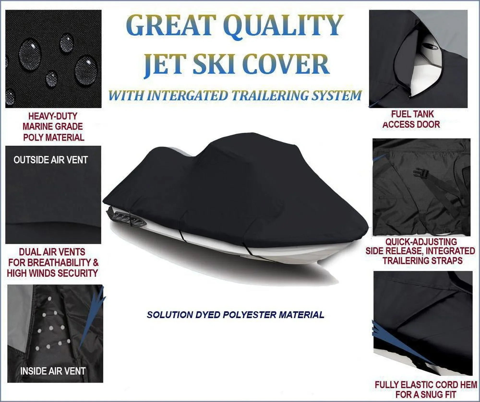 BLACK 600 DENIER JetSki Wrap Suitable for Sea Doo Sea-Doo Bombardier GTX 4 TEC SC 2003 2004 2005 Jetski Jet Ski PWC Protection