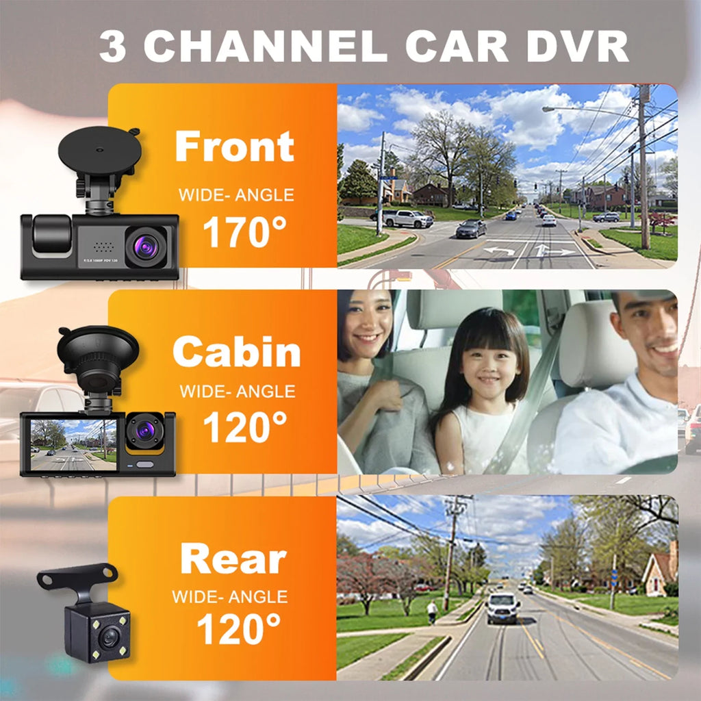 Shinysix Dash Cam Front and Rear Inside 3 Cameras 1080P+720P+480p Car Rearview Mirror Car Video Recording Camcorder Night Vision Car Camera Recorder Auto Safety Driving Recorder