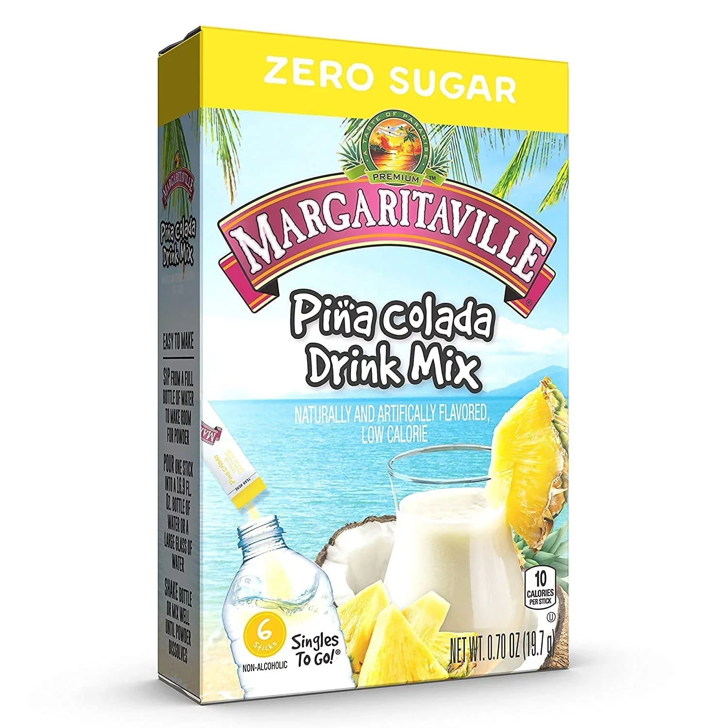 Margaritaville Singles To Go Water Drink Mix - Margarita Flavored, Non-Alcoholic Powder Sticks (Pina Colada, Pack - 6)