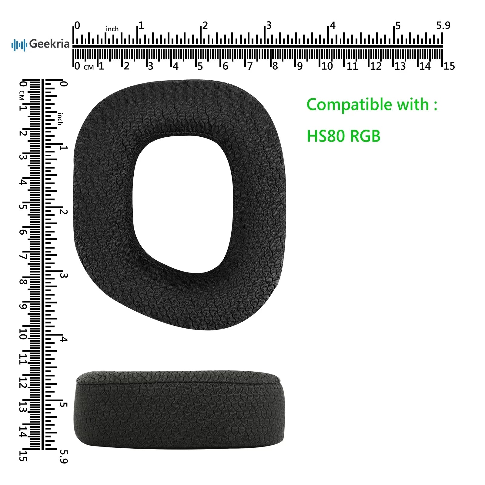 Geekria Comfort Mesh Fabric Replacement Ear Pads for Corsair HS80 RGB Wireless Headphones Ear Cushions, Headset Earpads, Ear Cups Protection Repair Parts (Black)