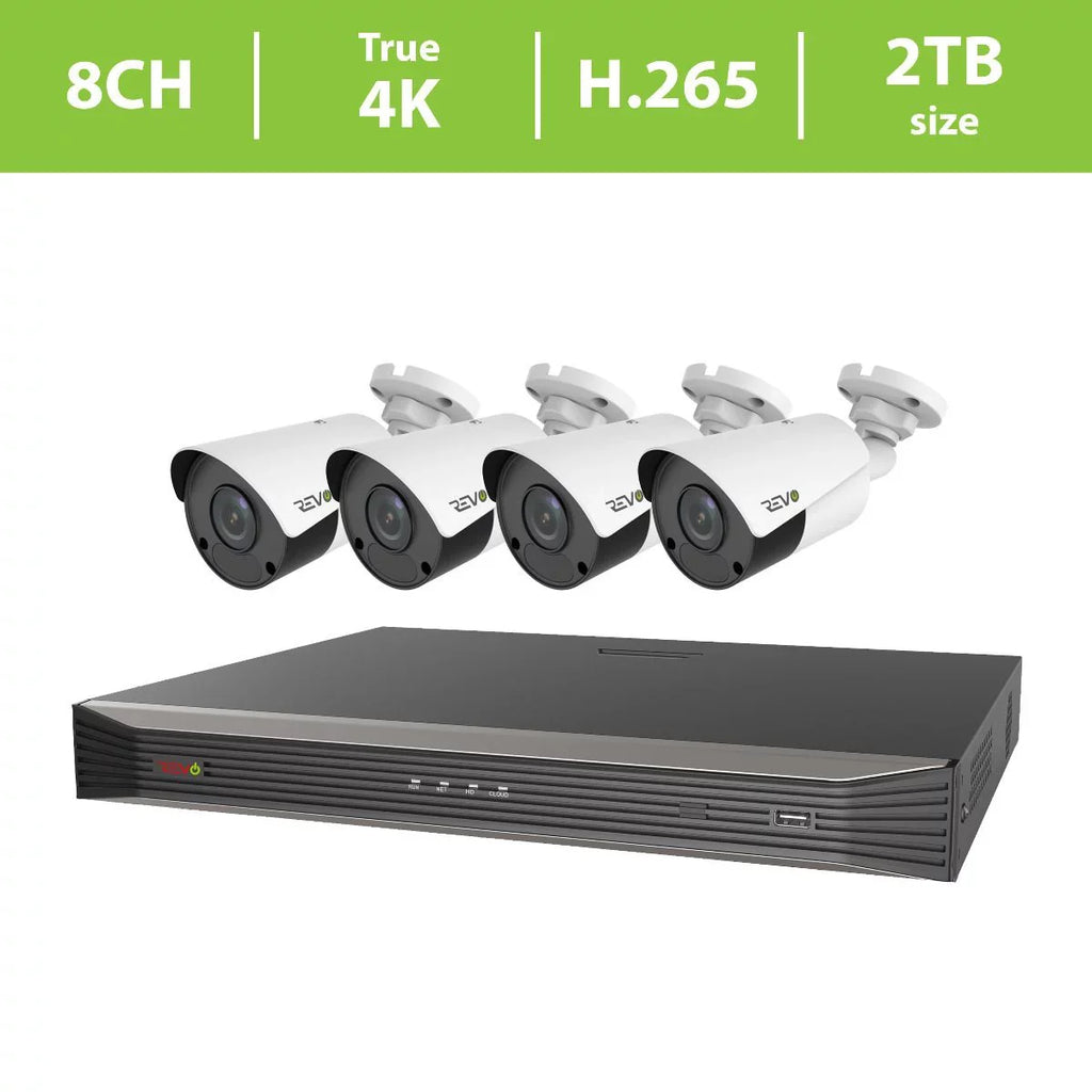 Revo Ultra True 4K 8CH. 2TB HDD IP NVR Video Surveillance System, 4 x 4K HD Indoor/Outdoor Fixed Lens Cameras - Remote Access Via Smart Phone, Tablet, PC & MAC
