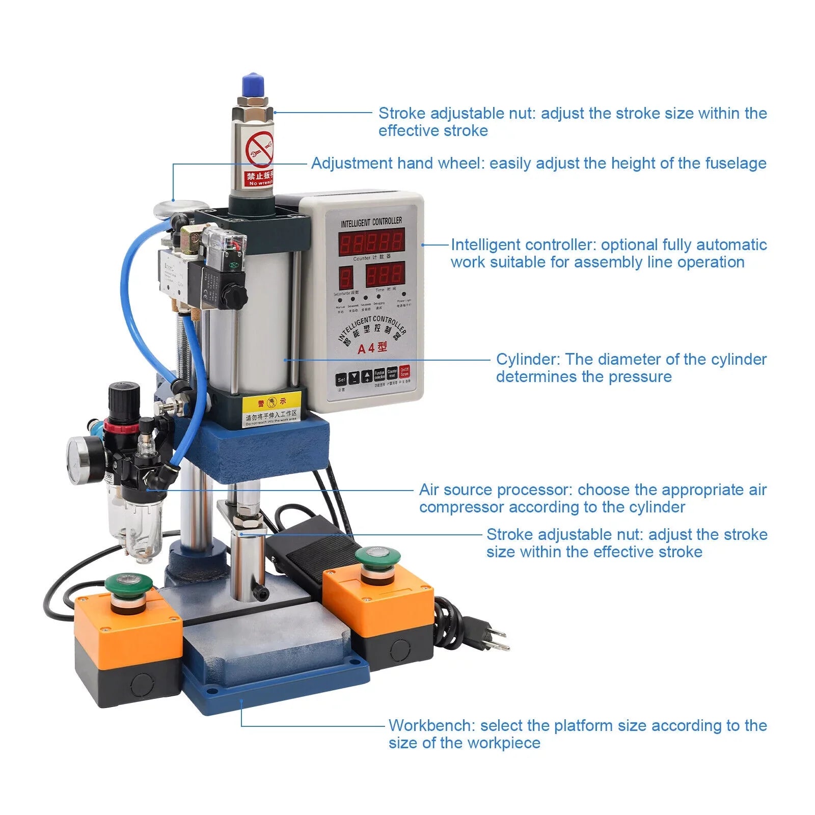 New 440lb Adjustable Pneumatic Punch Machine Press Equipment with Digital Controller, 4V210-8