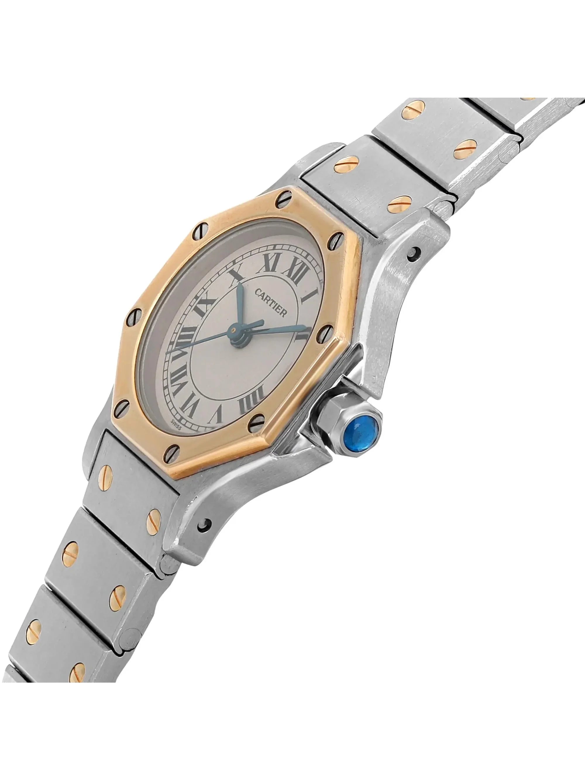 Pre-owned Cartier Santos Octagon 18K Yellow Gold Steel Cream Watch 187903 (Good)
