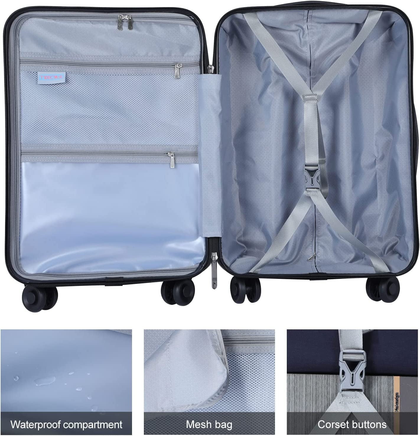 2 Piece 20/24 Luggage Set, Only 20 with Front Laptop Pocket & Expandle, Lightweight ABS+PC Hardshell Suitcase with TSA Lock & Spinner Wheels, 20 Inch 37~41L + 24 Inch 65L, Dark Green