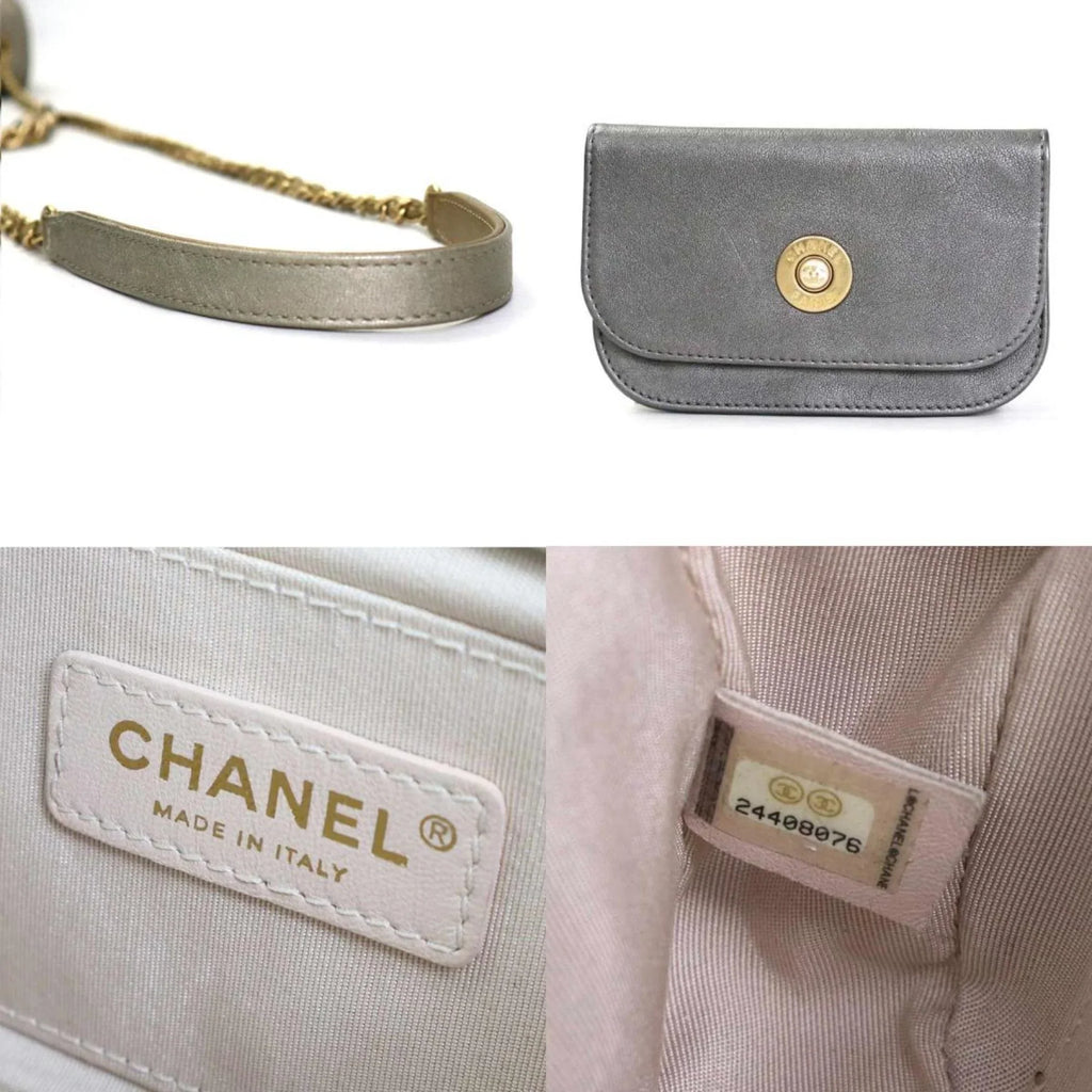 Pre-Owned Chanel CHANEL Diagonal Shoulder Bag Matelasse Camellia Leather/Metal Greige/Gold/Gray Women's e55934a (Good)