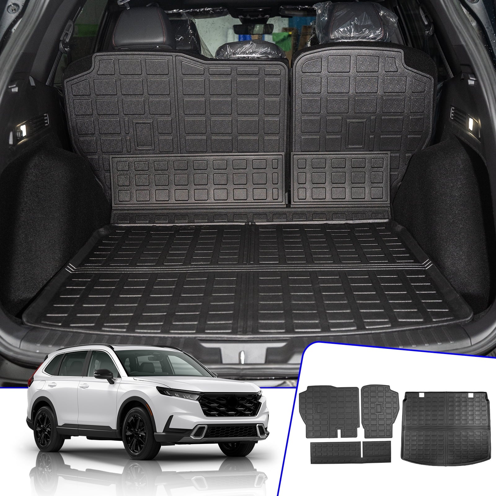 Cargo Mat Matching with 2023 2024 Honda CRV Hybrid Cargo Liner Trunk Mat Back Seat Protection Protector Honda CR-V Accessories (Fit Upper Deck, Trunk Mat+Backrest Mats)
